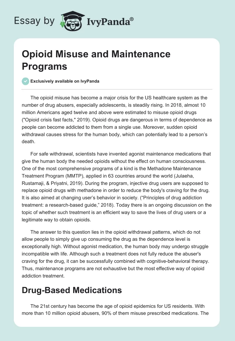 Opioid Misuse and Maintenance Programs. Page 1