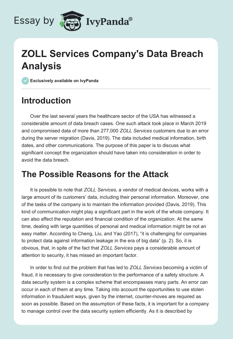 ZOLL Services Company's Data Breach Analysis. Page 1