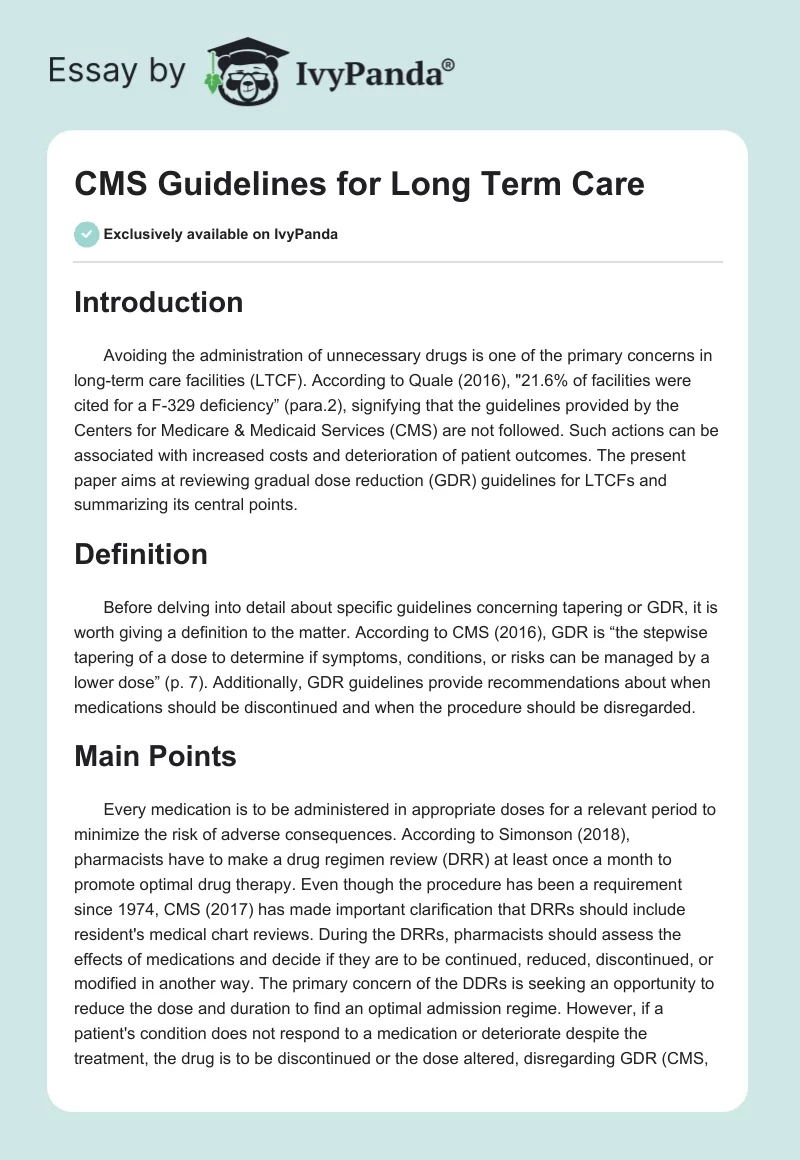 CMS Guidelines for Long Term Care. Page 1