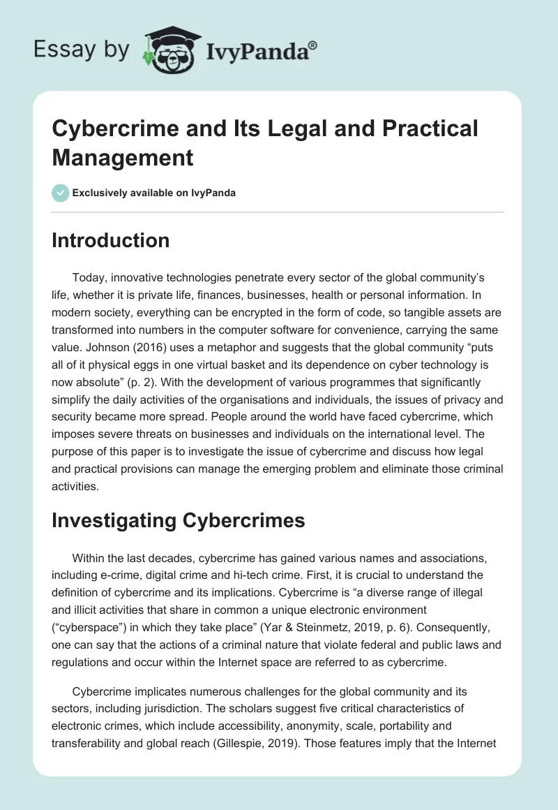 Cybercrime and Its Legal and Practical Management. Page 1