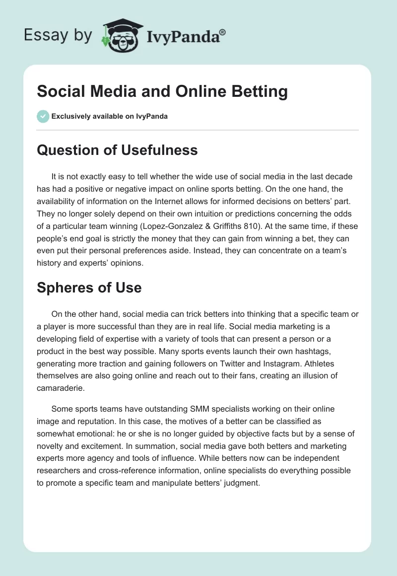 Social Media and Online Betting. Page 1
