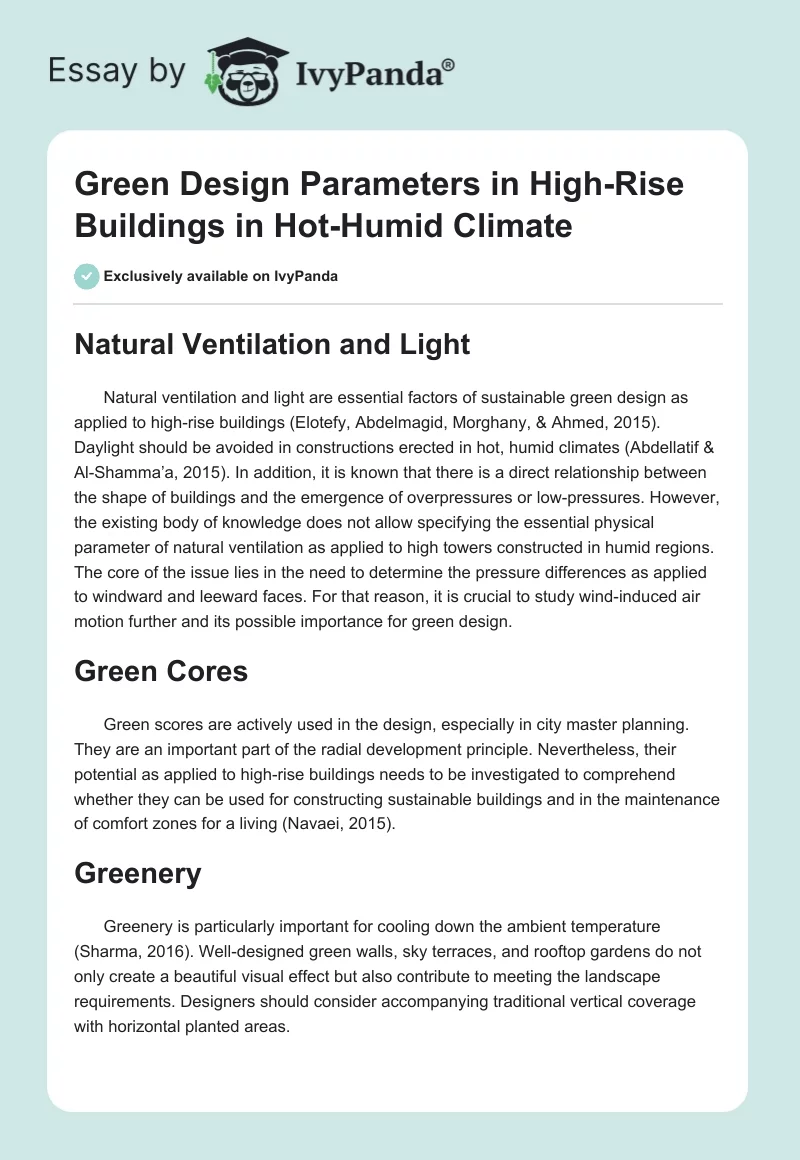 Green Design Parameters in High-Rise Buildings in Hot-Humid Climate. Page 1