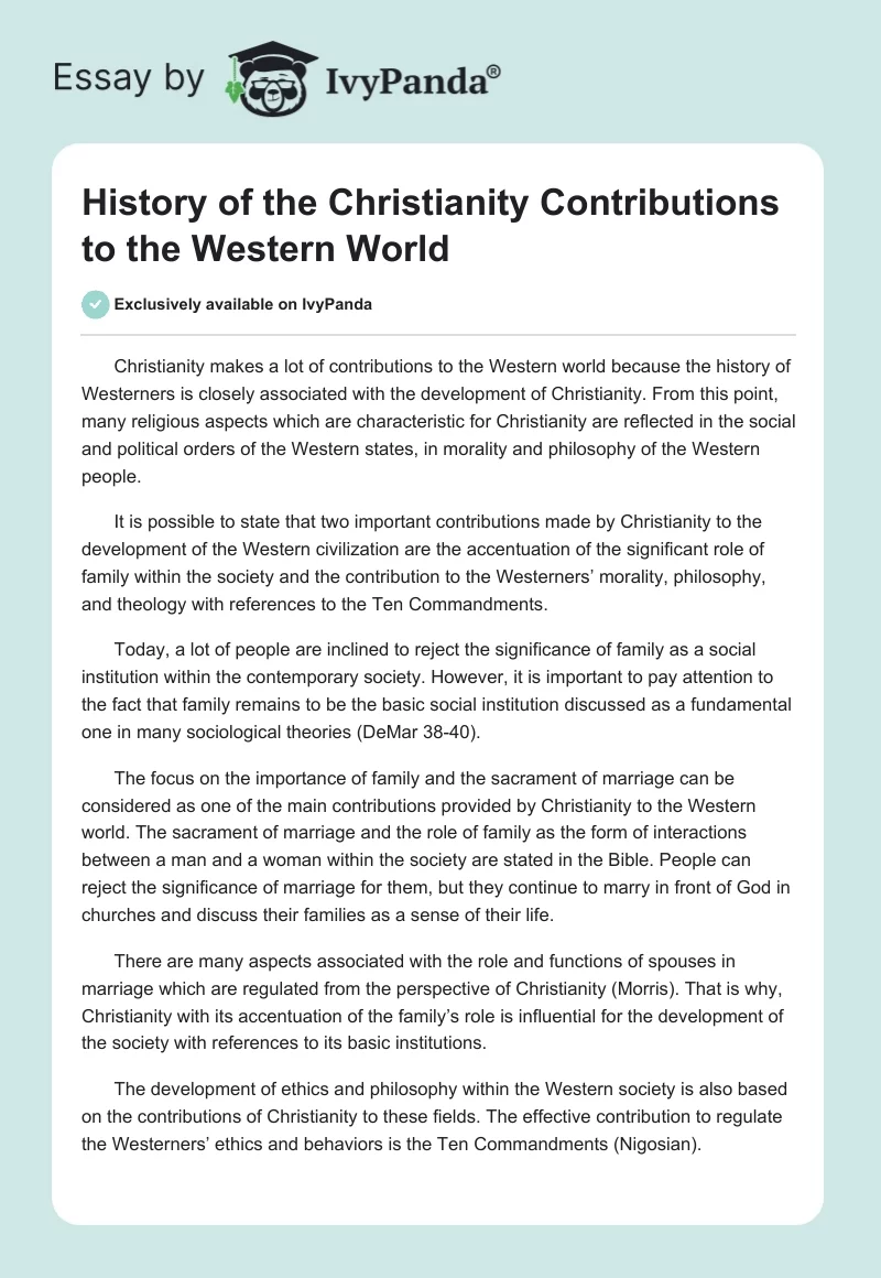 History of the Christianity Contributions to the Western World . Page 1
