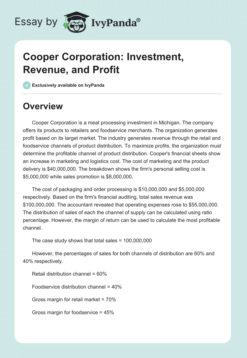 Cooper Corporation: Investment, Revenue, and Profit. Page 1