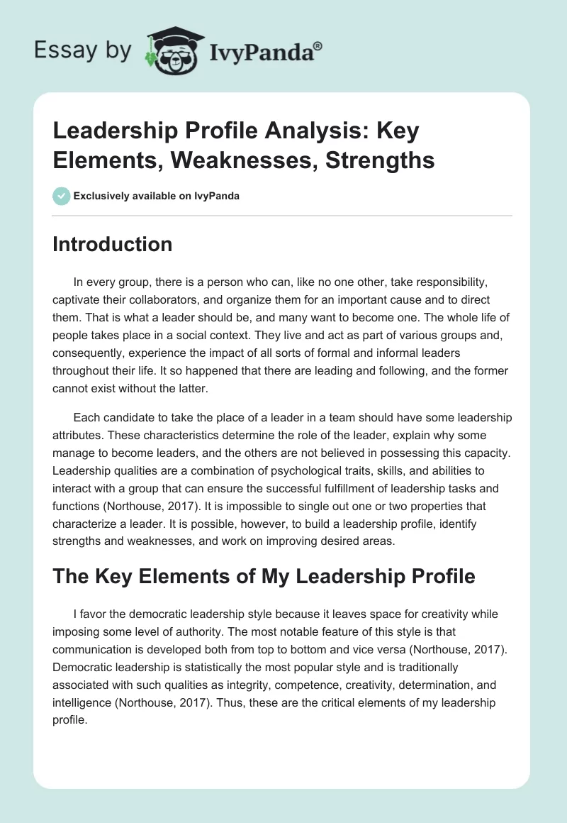 Leadership Profile Analysis: Key Elements, Weaknesses, Strengths. Page 1