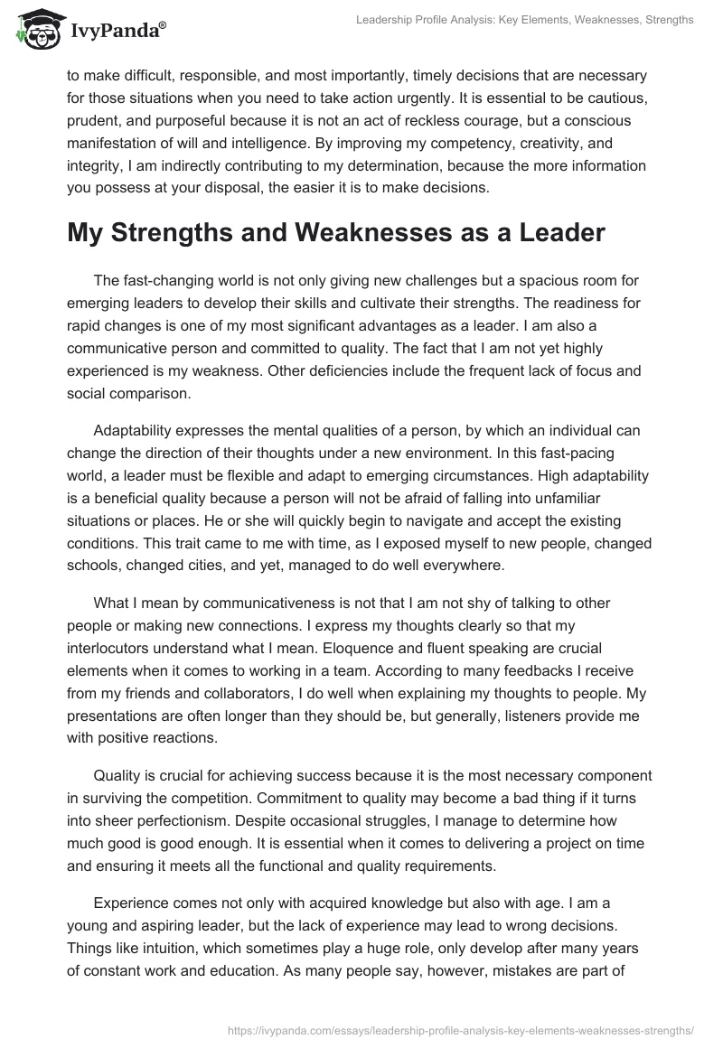 Leadership Profile Analysis: Key Elements, Weaknesses, Strengths. Page 3