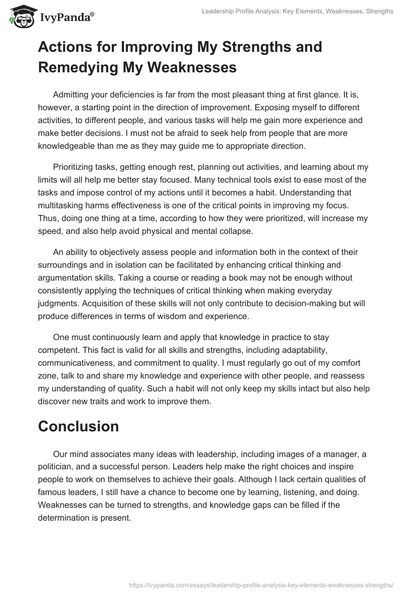 Leadership Profile Analysis: Key Elements, Weaknesses, Strengths. Page 5