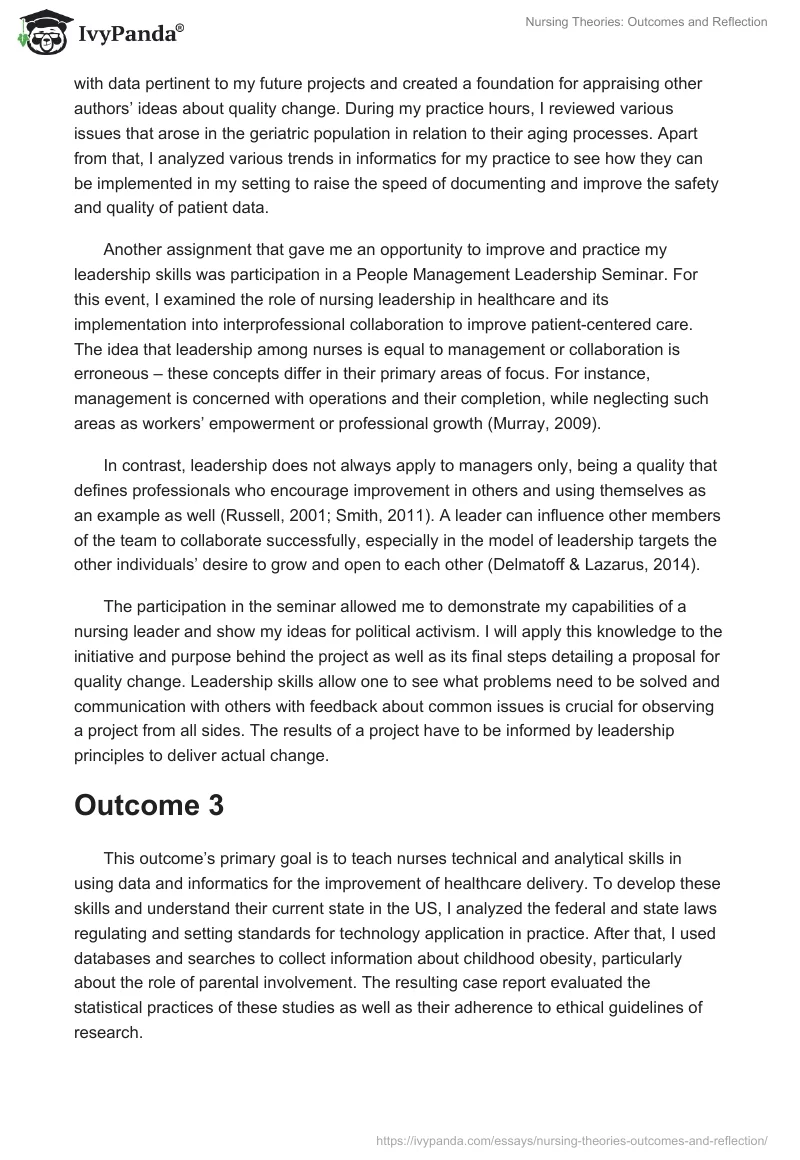 Nursing Theories: Outcomes and Reflection. Page 3