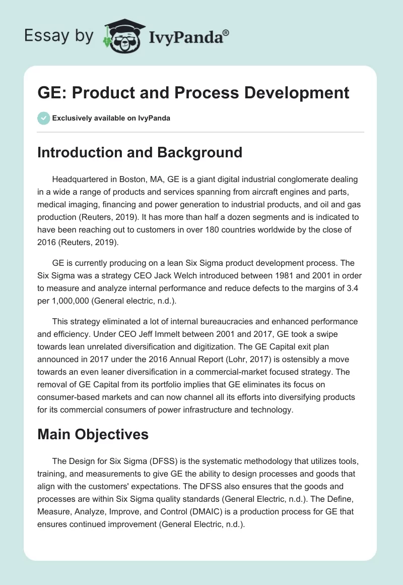 GE: Product and Process Development. Page 1
