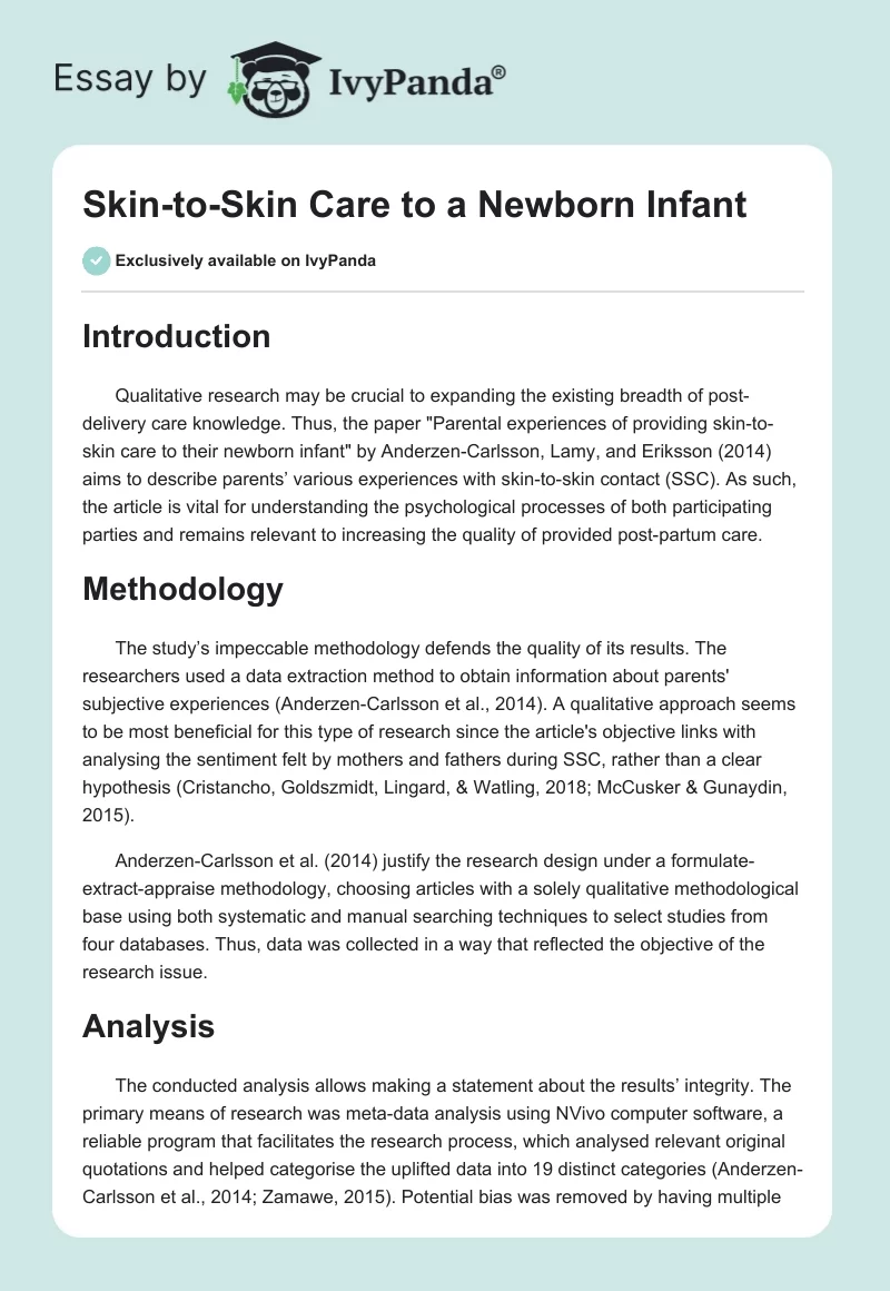 Skin-to-Skin Care to a Newborn Infant. Page 1