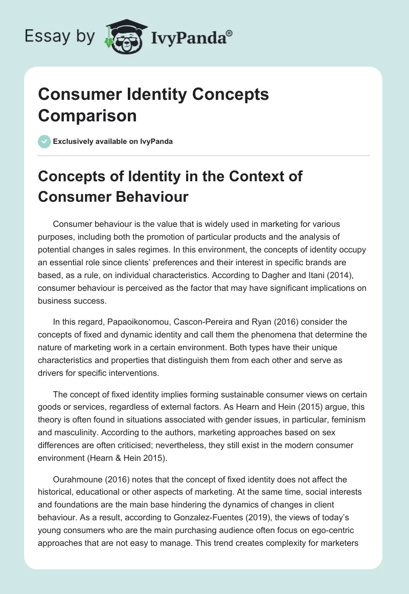 Consumer Identity Concepts Comparison. Page 1