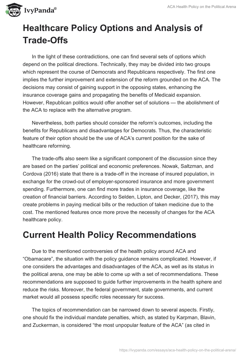 ACA Health Policy on the Political Arena. Page 4