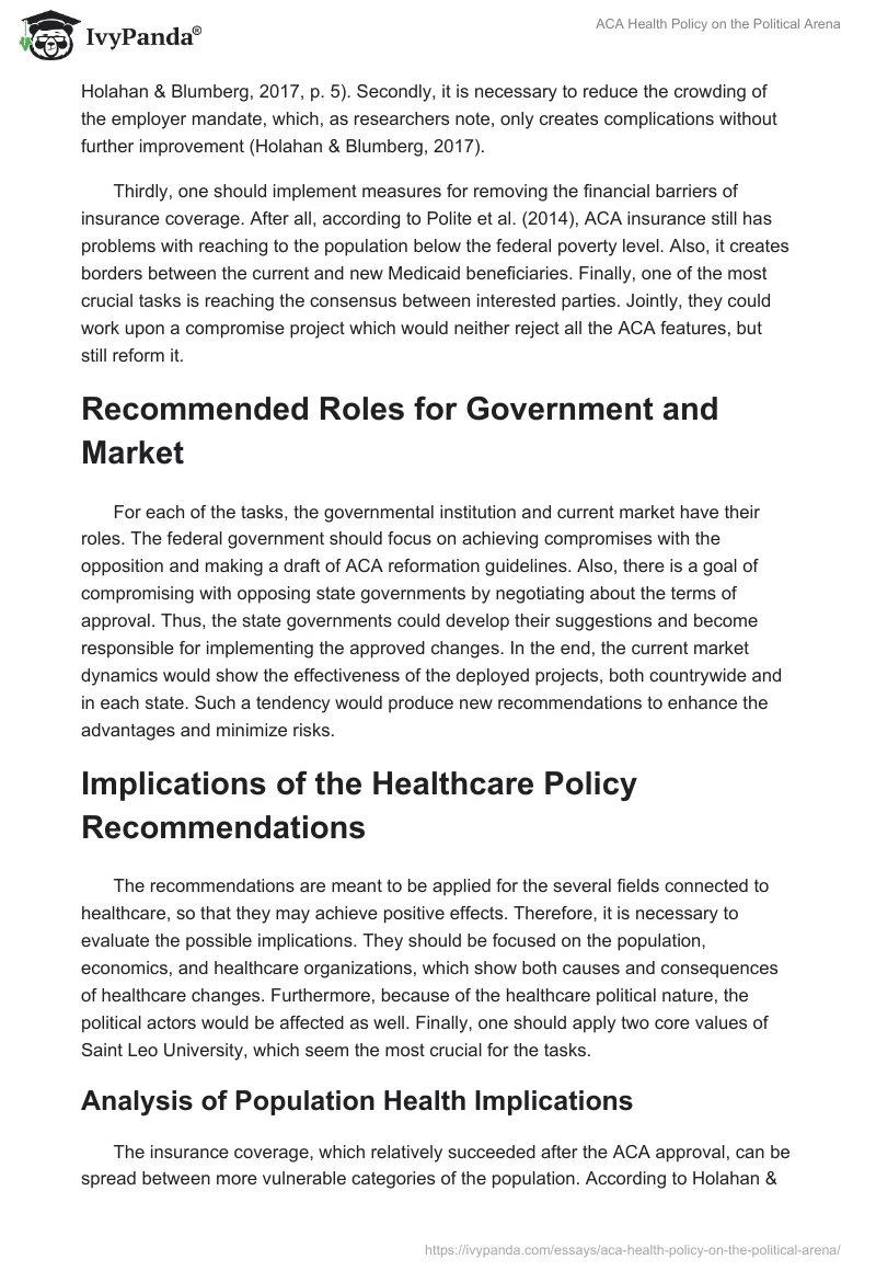 ACA Health Policy on the Political Arena. Page 5