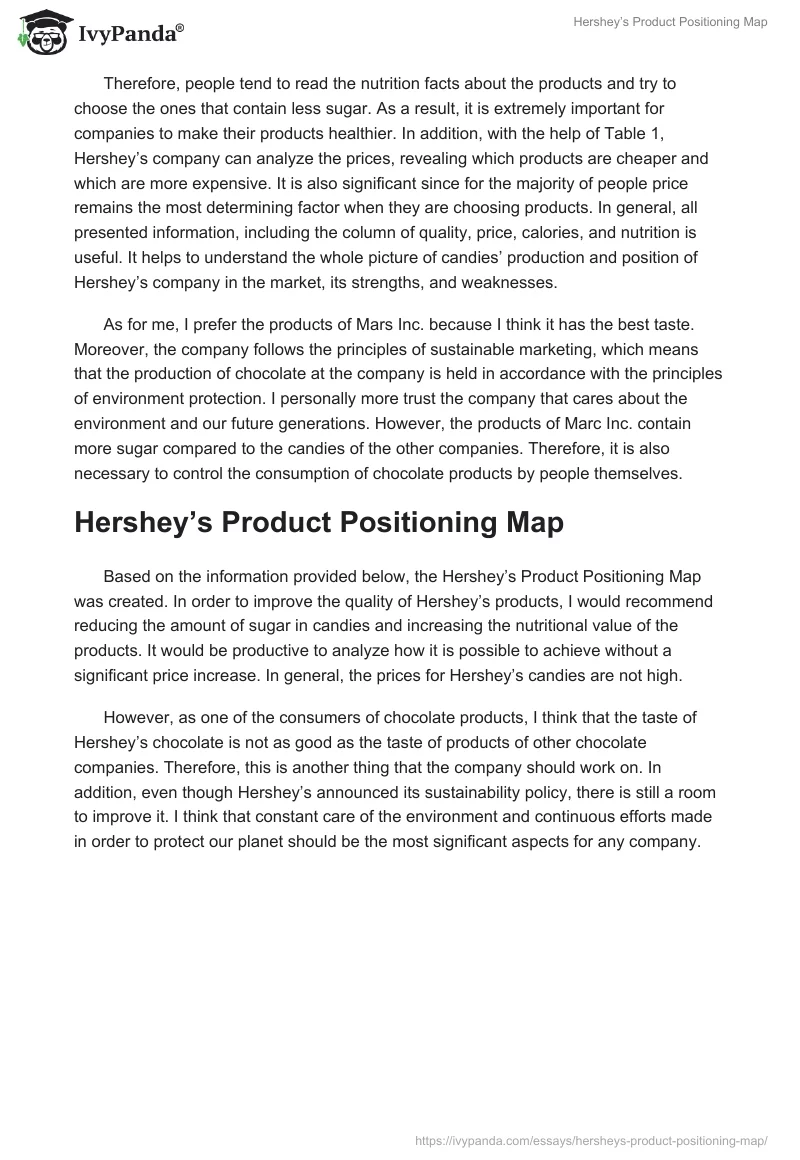 Hershey’s Product Positioning Map. Page 5
