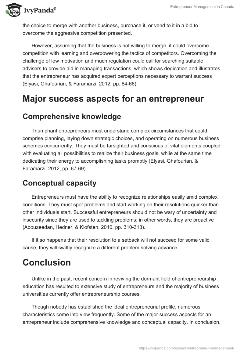 Entrepreneur Management in Canada. Page 3