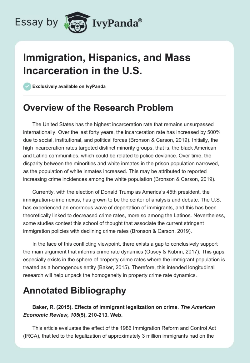 Immigration, Hispanics, and Mass Incarceration in the U.S.. Page 1