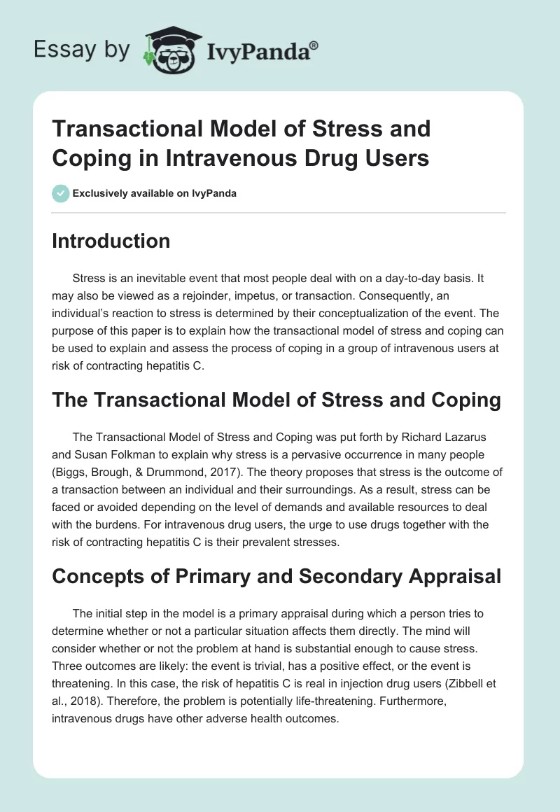 Transactional Model of Stress and Coping in Intravenous Drug Users. Page 1