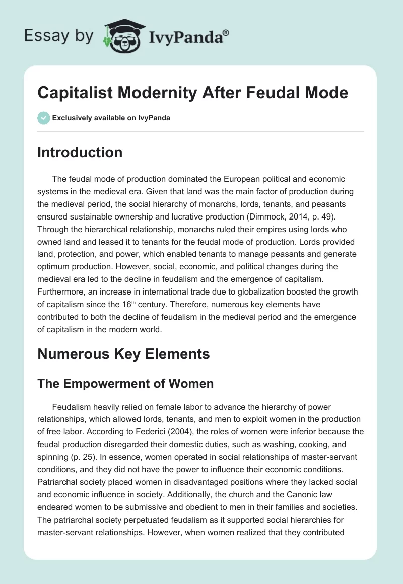 Capitalist Modernity After Feudal Mode. Page 1