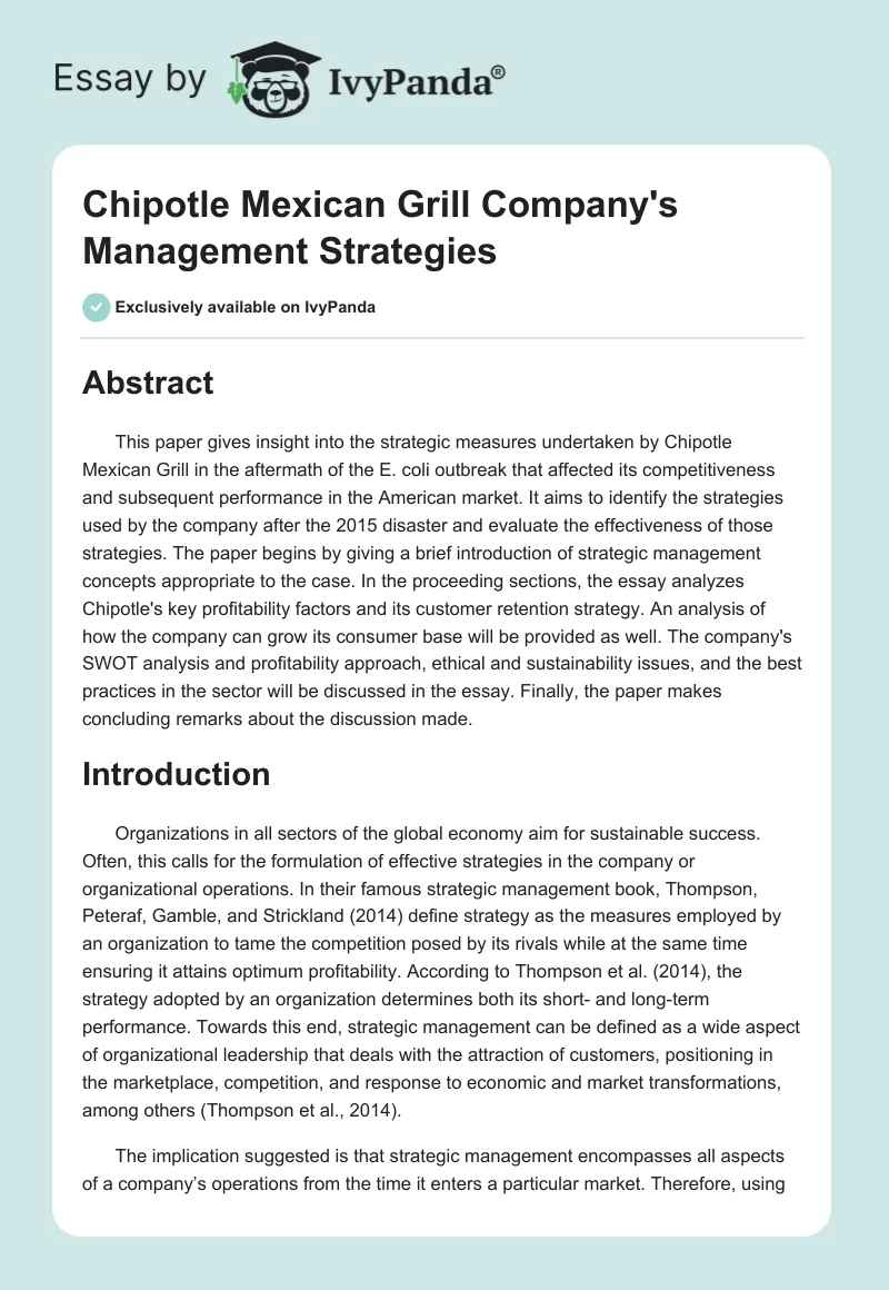 Chipotle Mexican Grill Company's Management Strategies. Page 1