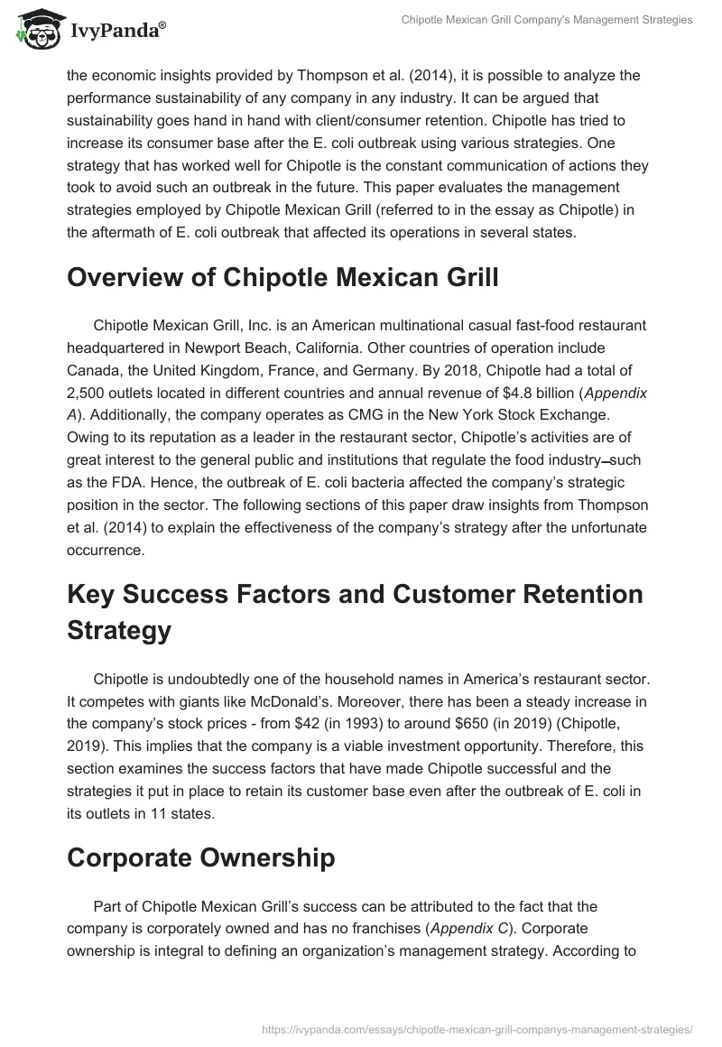 Chipotle Mexican Grill Company's Management Strategies. Page 2