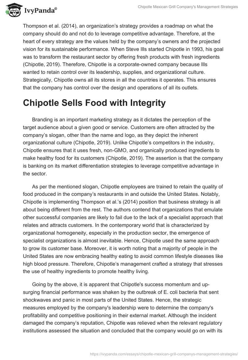 Chipotle Mexican Grill Company's Management Strategies. Page 3
