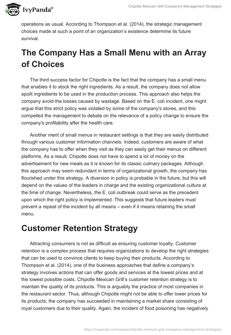 Chipotle Mexican Grill Company's Management Strategies. Page 4