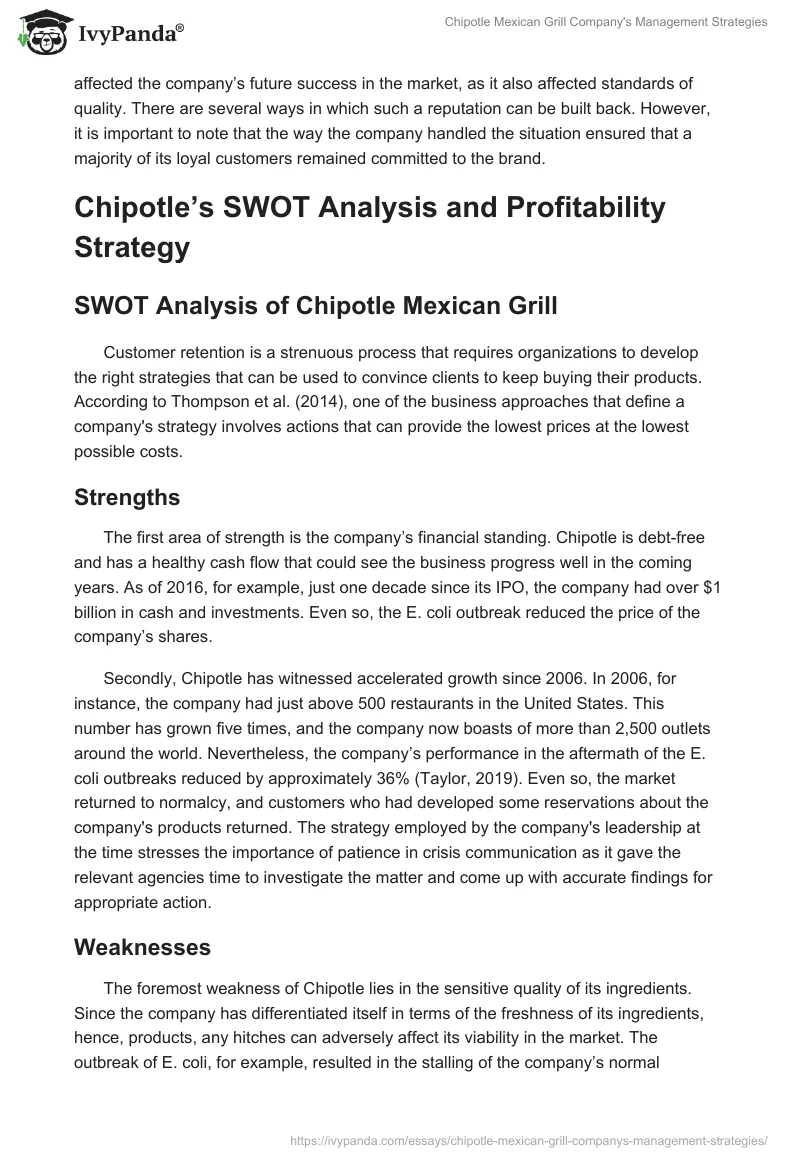 Chipotle Mexican Grill Company's Management Strategies. Page 5