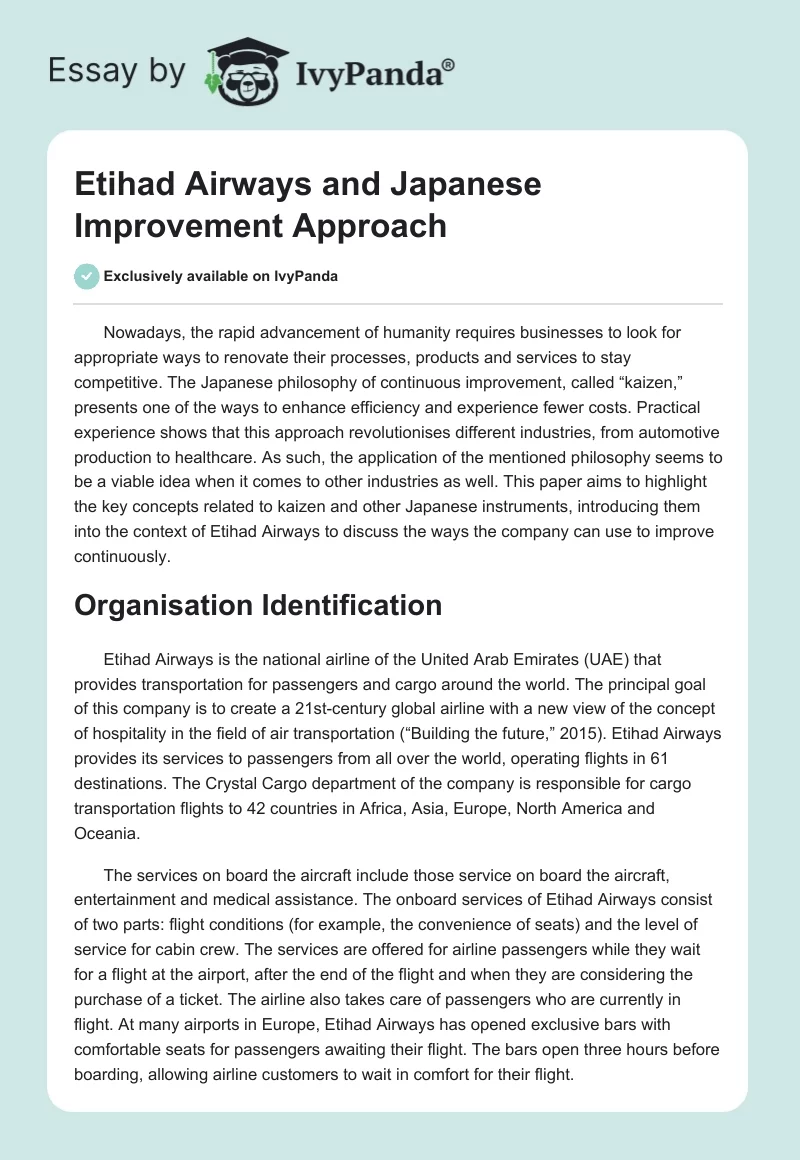 Etihad Airways and Japanese Improvement Approach. Page 1