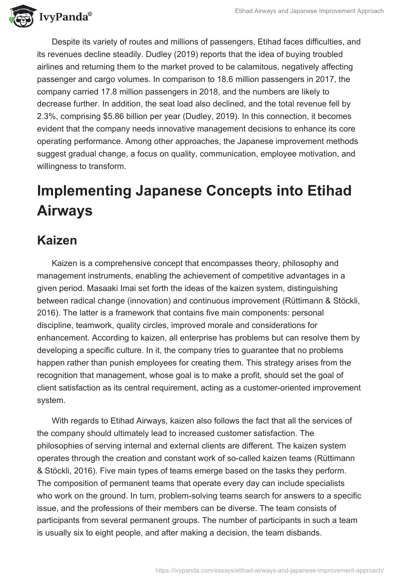 Etihad Airways and Japanese Improvement Approach. Page 2