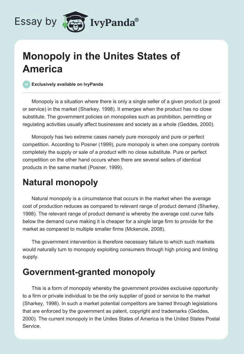 Monopoly in the Unites States of America. Page 1