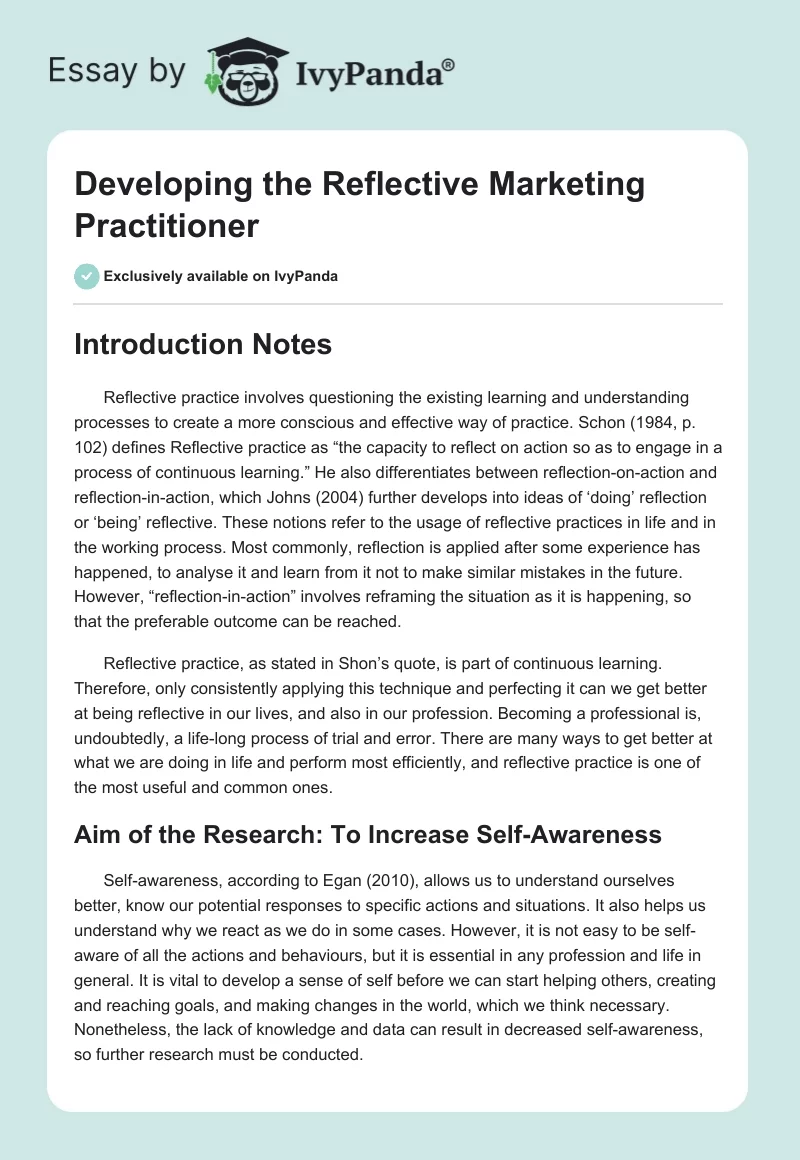 Developing the Reflective Marketing Practitioner. Page 1