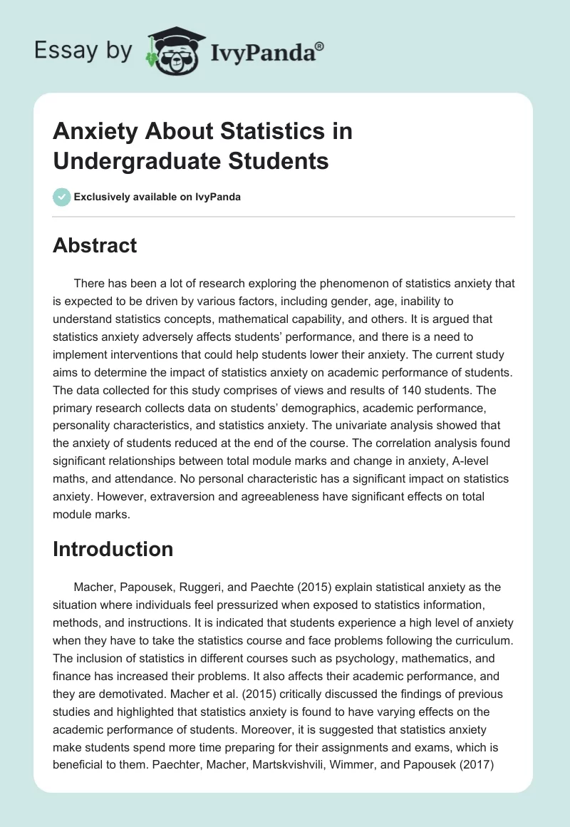 Anxiety About Statistics in Undergraduate Students. Page 1