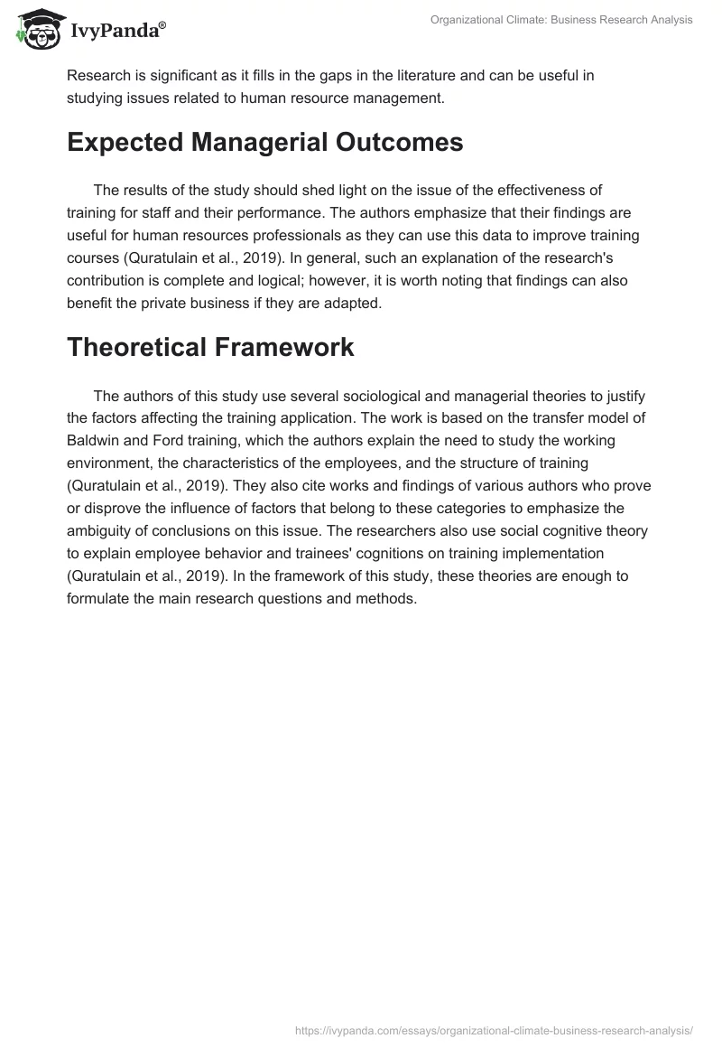 Organizational Climate: Business Research Analysis. Page 2