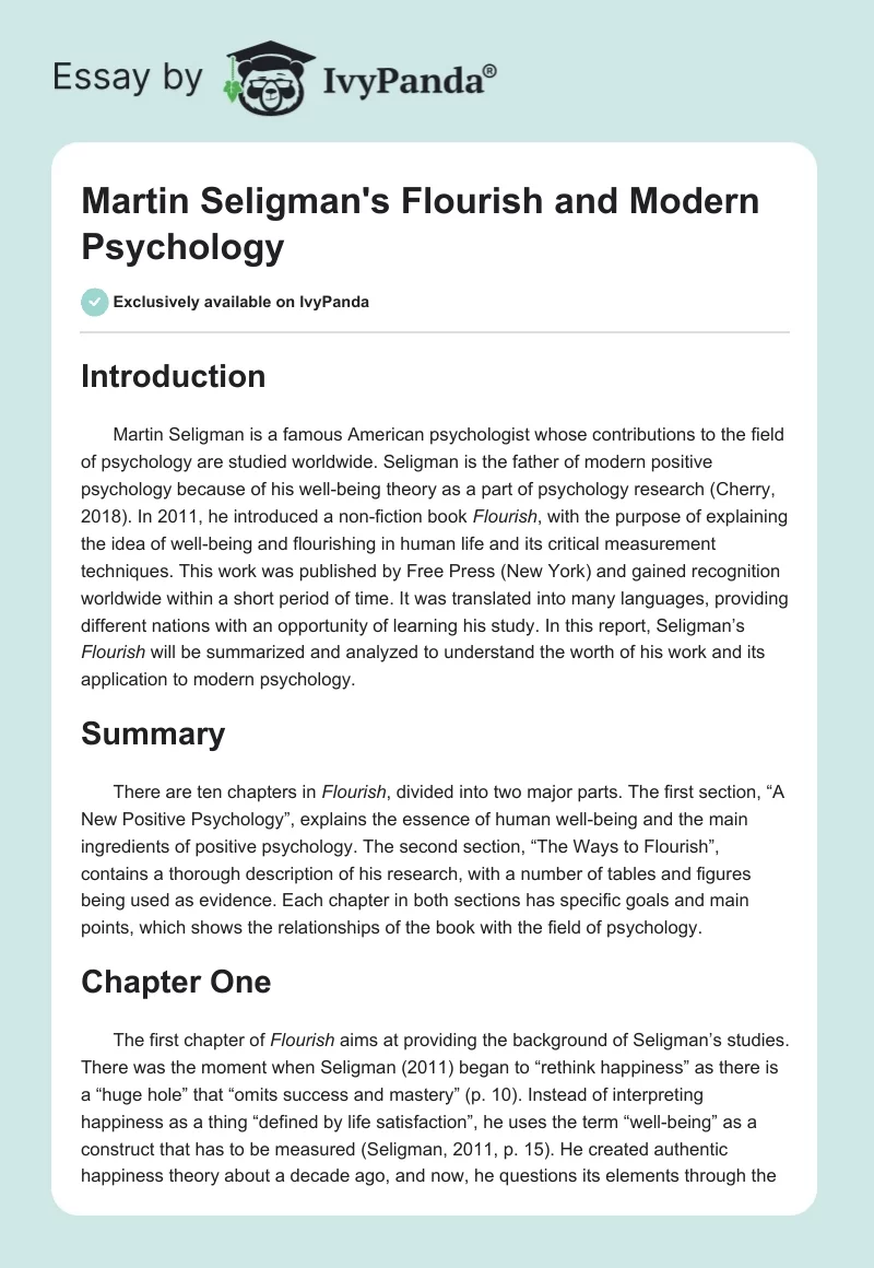 Martin Seligman's "Flourish" and Modern Psychology. Page 1
