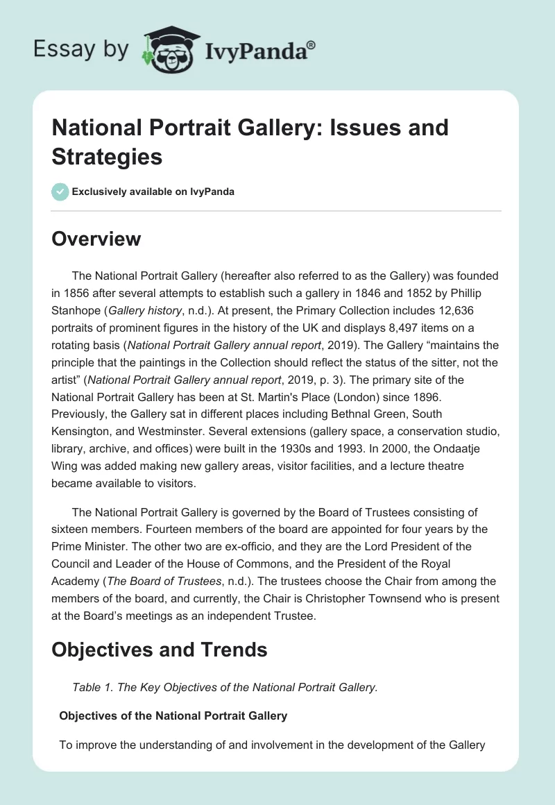 National Portrait Gallery: Issues and Strategies. Page 1