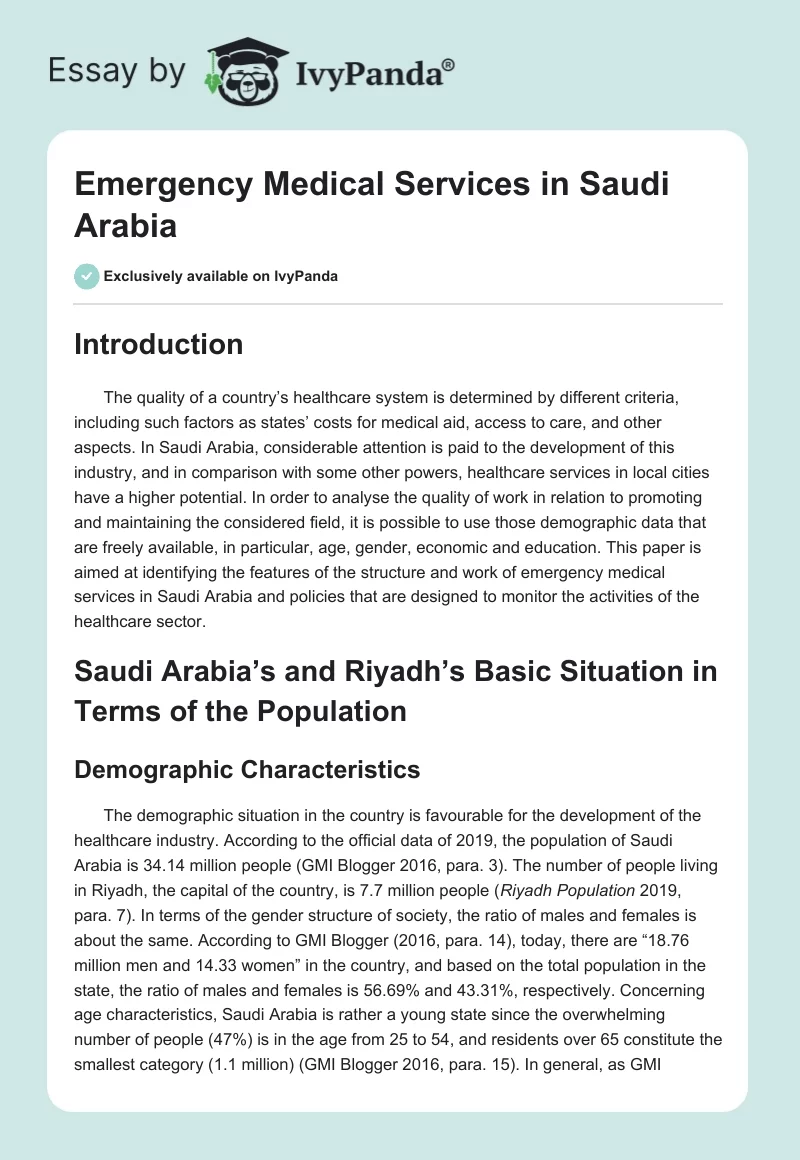 Emergency Medical Services in Saudi Arabia. Page 1