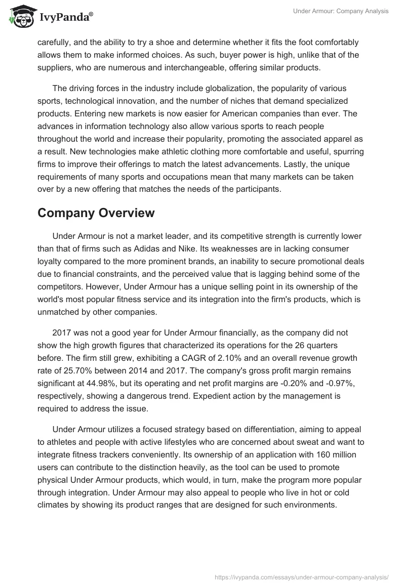 Under Armour: Company Analysis. Page 2