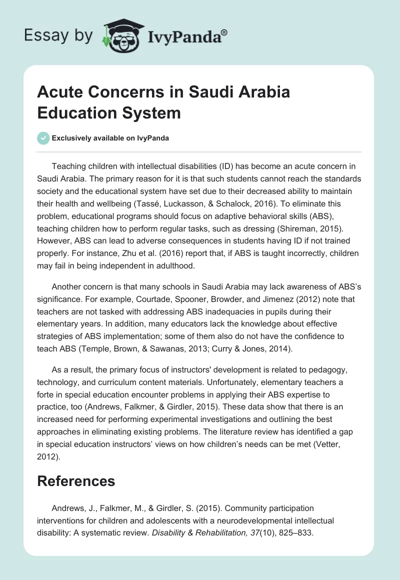 Acute Concerns in Saudi Arabia Education System. Page 1