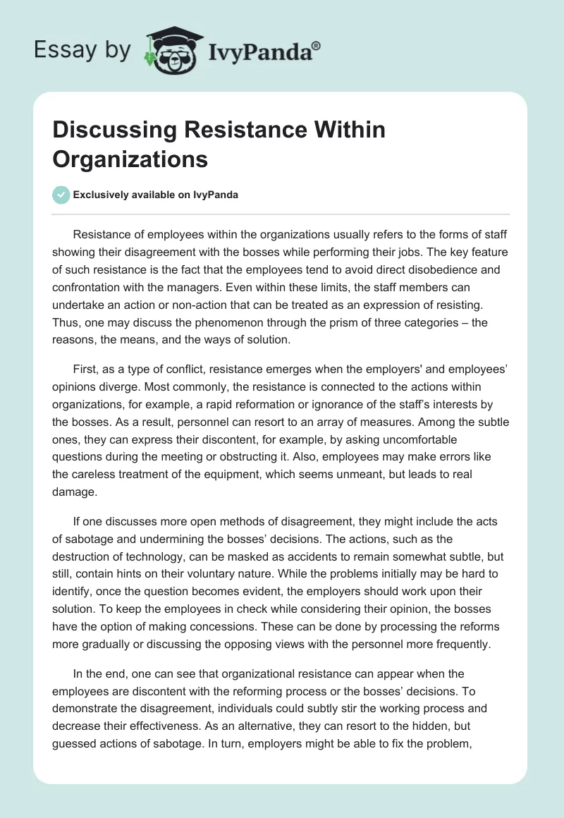 Discussing Resistance Within Organizations. Page 1