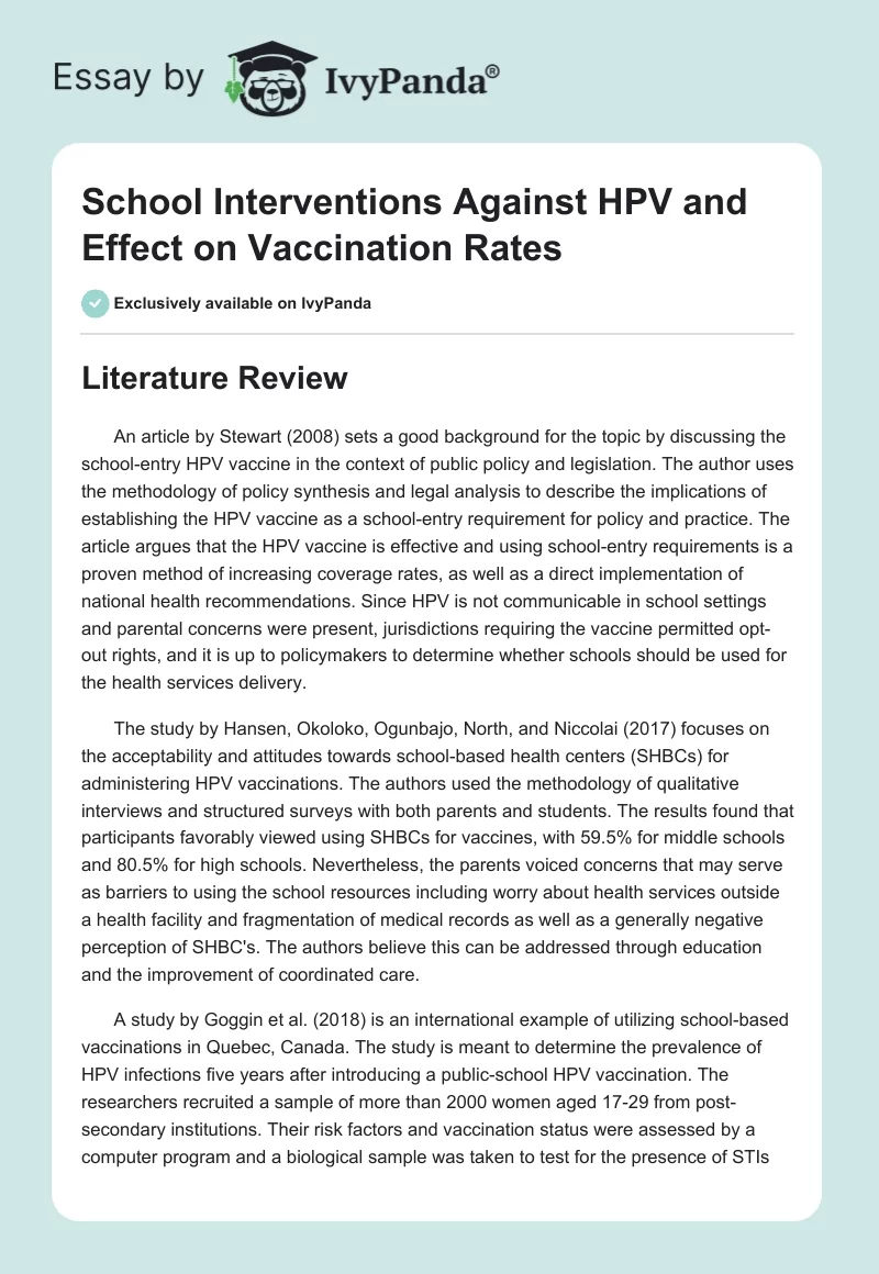 School Interventions Against HPV and Effect on Vaccination Rates. Page 1