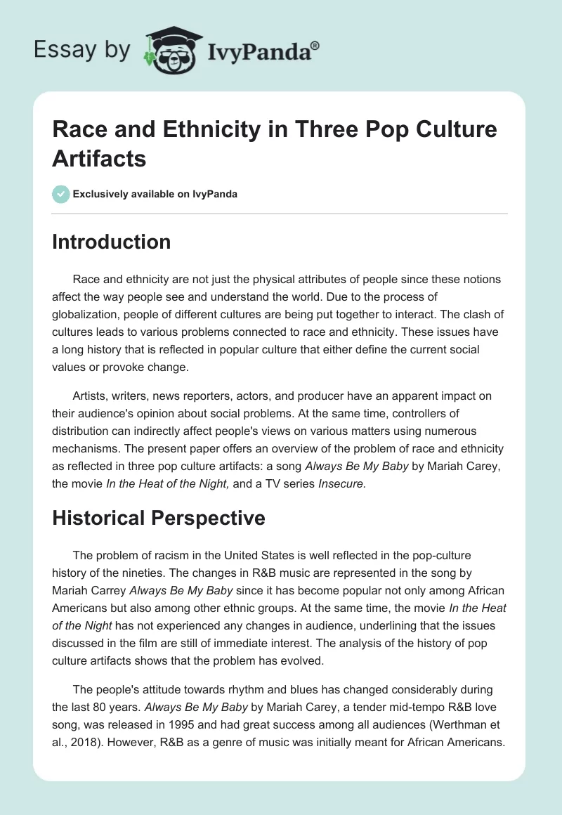 Race and Ethnicity in Three Pop Culture Artifacts. Page 1