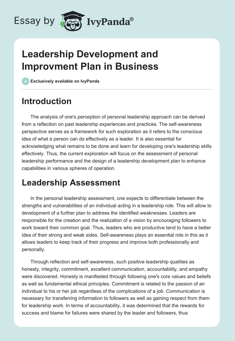 Leadership Development and Improvment Plan in Business. Page 1