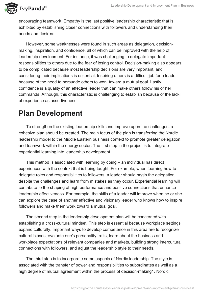 Leadership Development and Improvment Plan in Business. Page 2