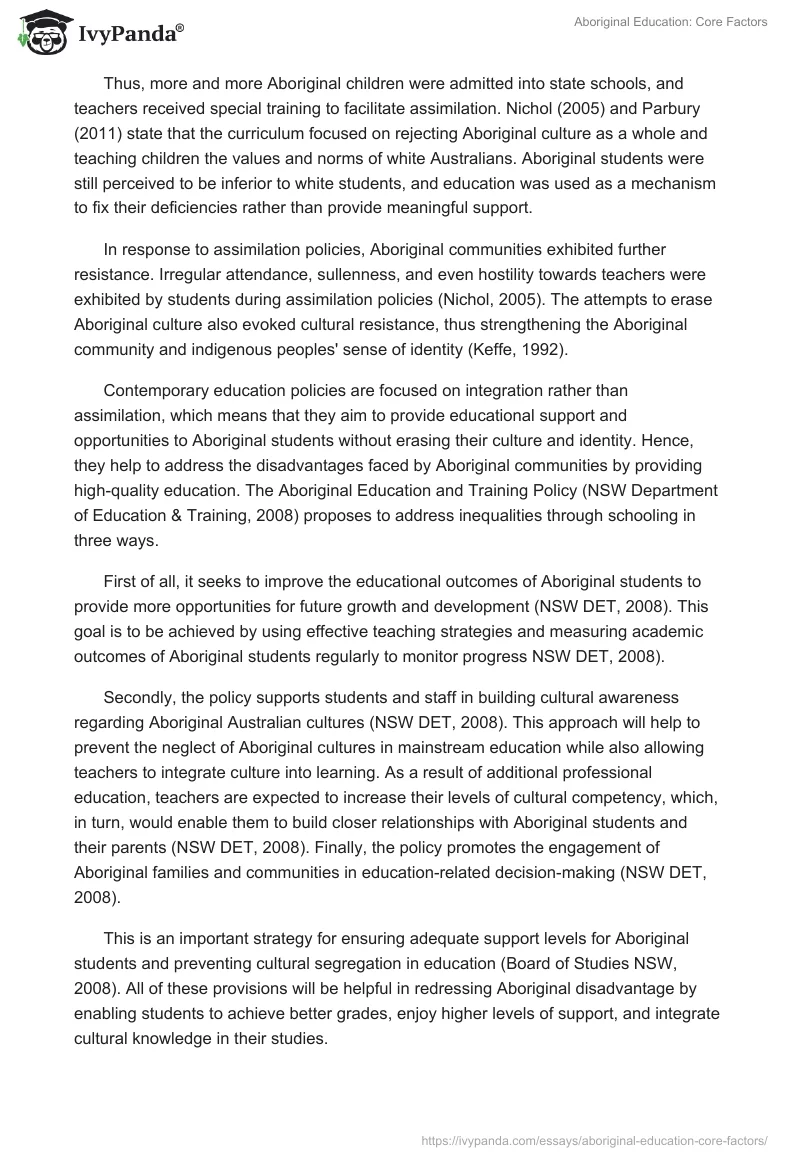 Aboriginal Education: Core Factors. Page 2