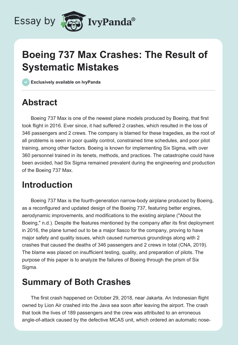 Boeing 737 Max Crashes: The Result of Systematic Mistakes. Page 1