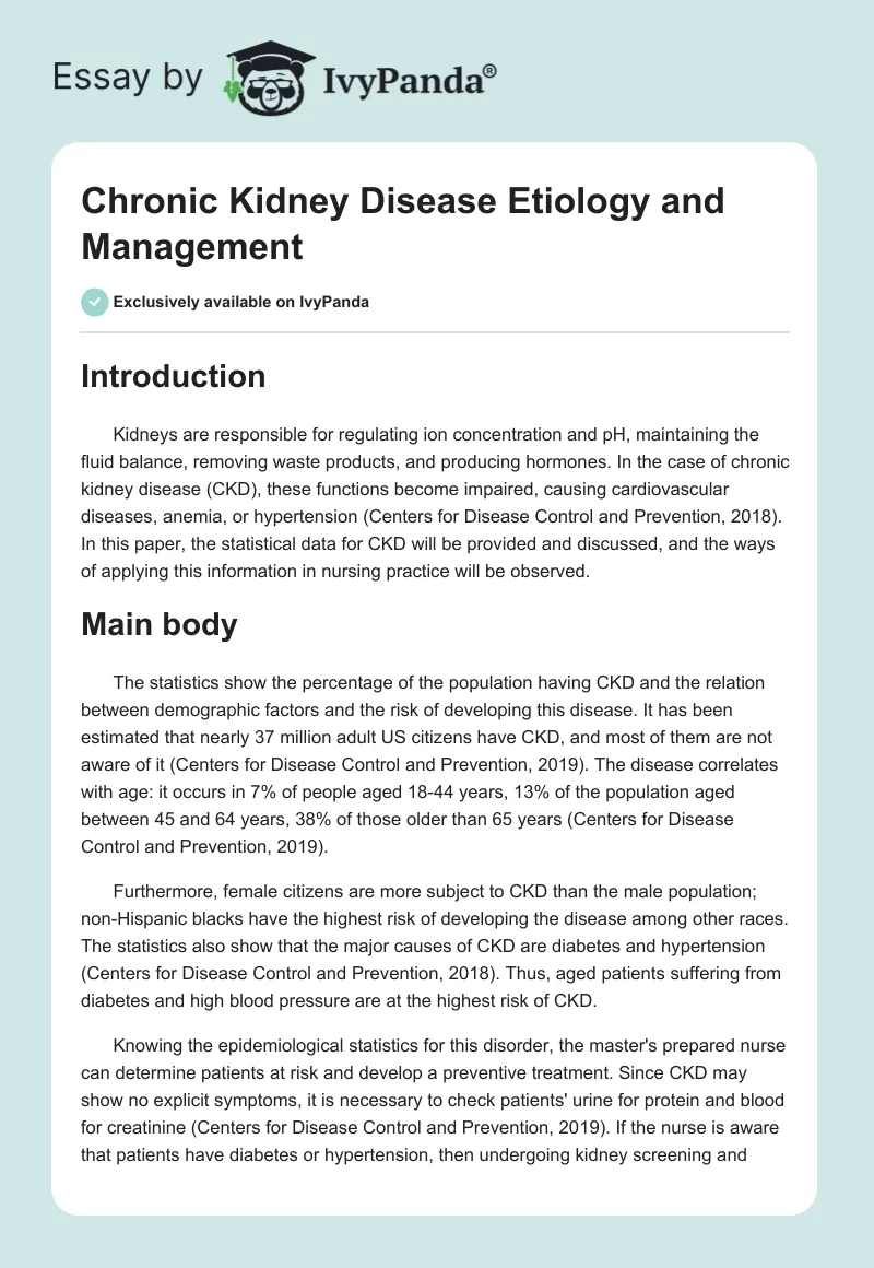 Chronic Kidney Disease Etiology and Management. Page 1