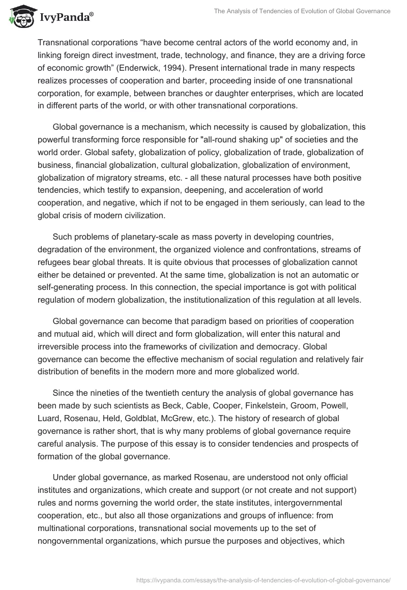 The Analysis of Tendencies of Evolution of Global Governance. Page 2