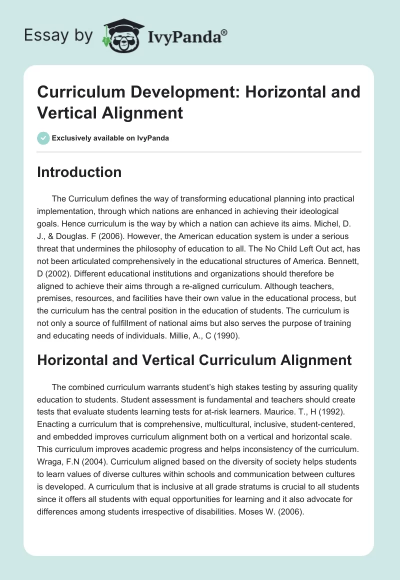 Curriculum Development: Horizontal and Vertical Alignment. Page 1