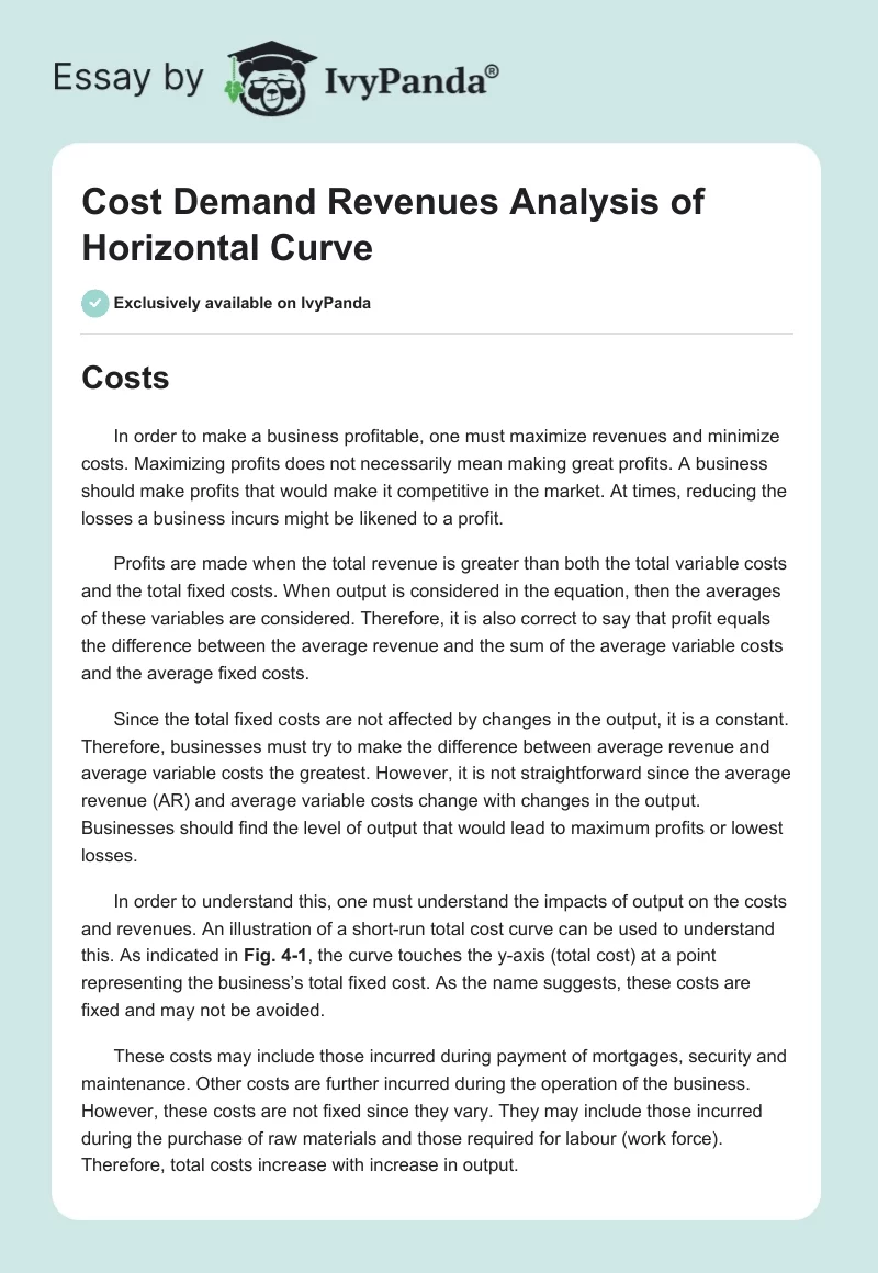Cost Demand Revenues Analysis of Horizontal Сurve. Page 1