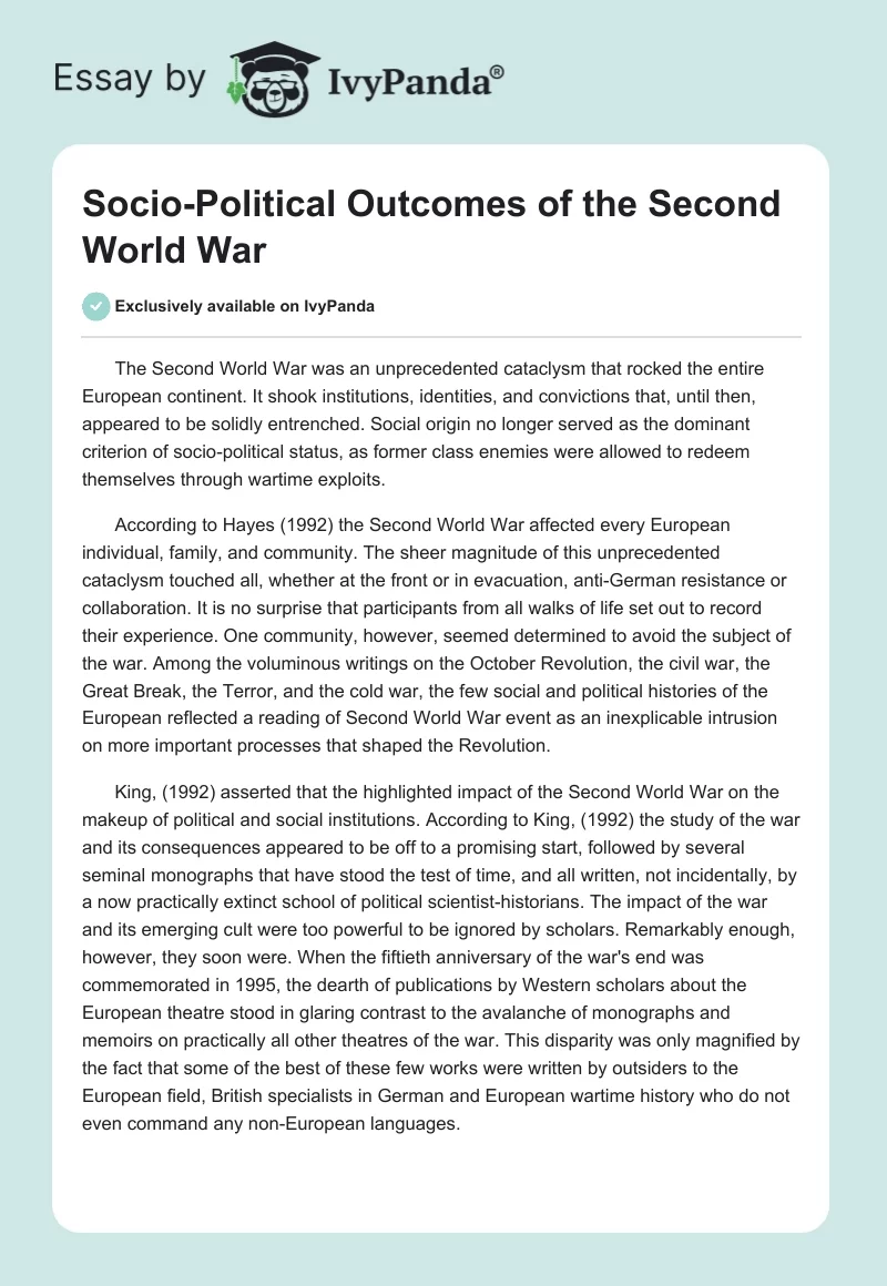 Socio-Political Outcomes of the Second World War. Page 1